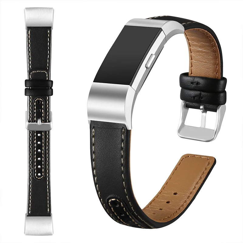 Replacement Bands Splicing Two-tone Genuine Leather for Fitbit Charge 2 Wristband Metal Connectors Fitness Strap Women Men Small Large 5 (9)