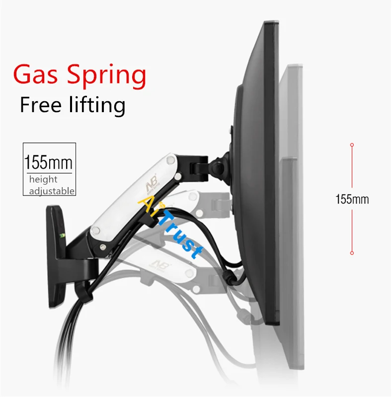 NB F120 ТВ настенный кронштейн 17-27 дюймов монитор держатель газа пружинный подъем полный движения алюминиевый сплав вращающийся VESA стенд
