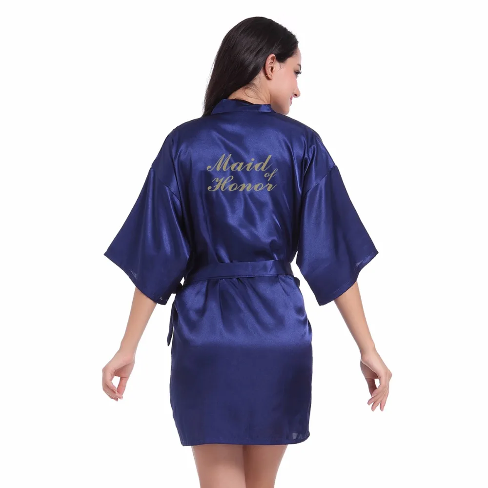 Navy Blue Maid of Honor Letter Golden Glitter Print Kimono Robes Women