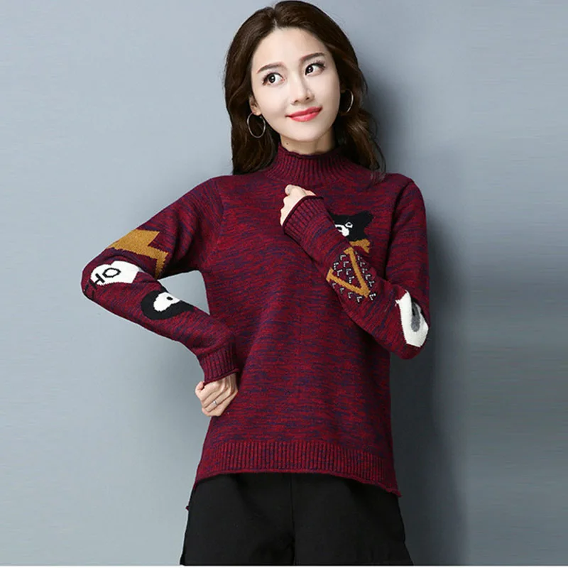 Red Medio Brown Hit gray Knit Yellow Bottoming Invierno Mujer dark caramel Dibujos Animados Alto Color Camisa Collar W213 De Caliente Suéter Nueva Otoño 2018 Casual x8qwR1g8v