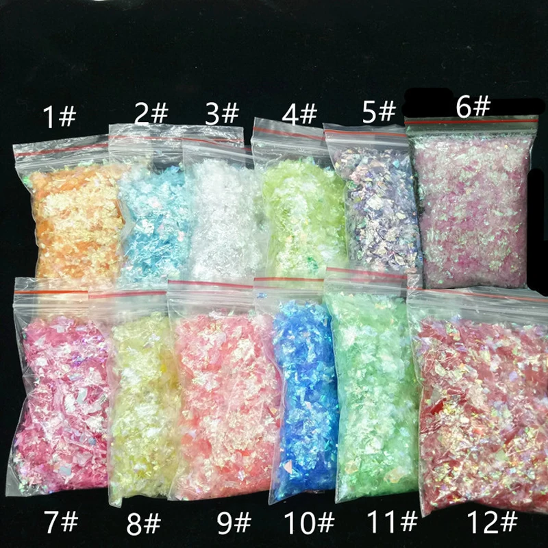 

20g/Bag Nail Glitter Acrylic Ice Mylar Shell Foil Paper Sequins Nail Art Mirror Chrome Powder Nail Art Sugar Shell Flakies PD04
