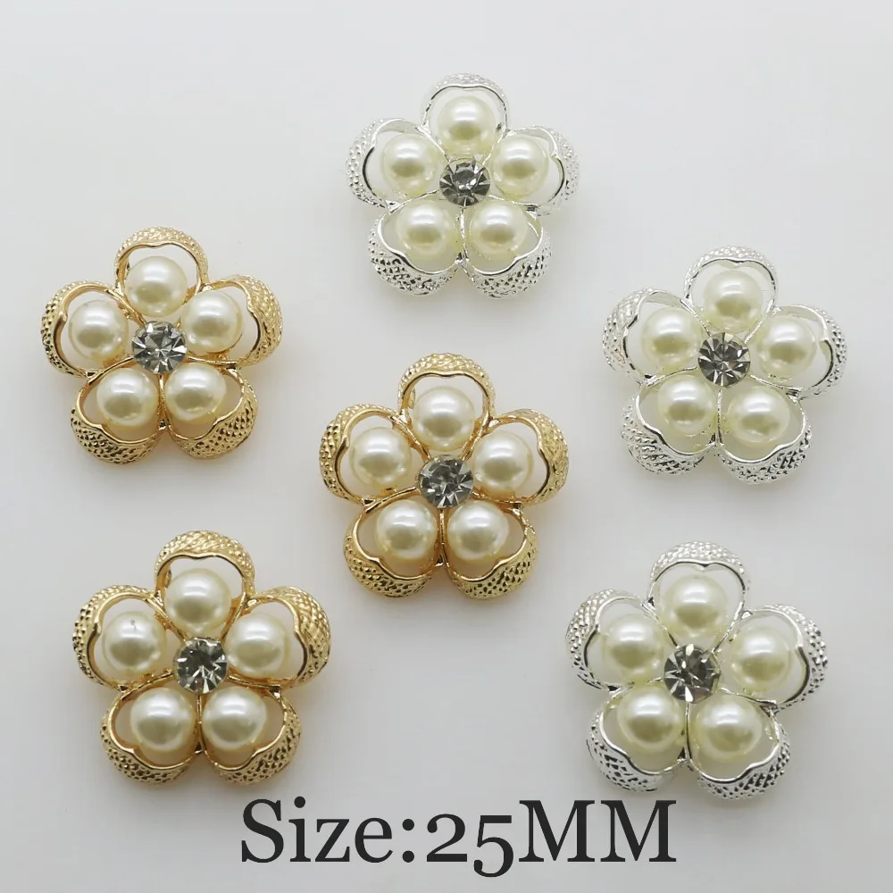 

New 10pcs/lot 28mm Flower Shape Pearl Button diy Sewing Diamond Button Metal floral center Scrapbooking DIY intimate accessories