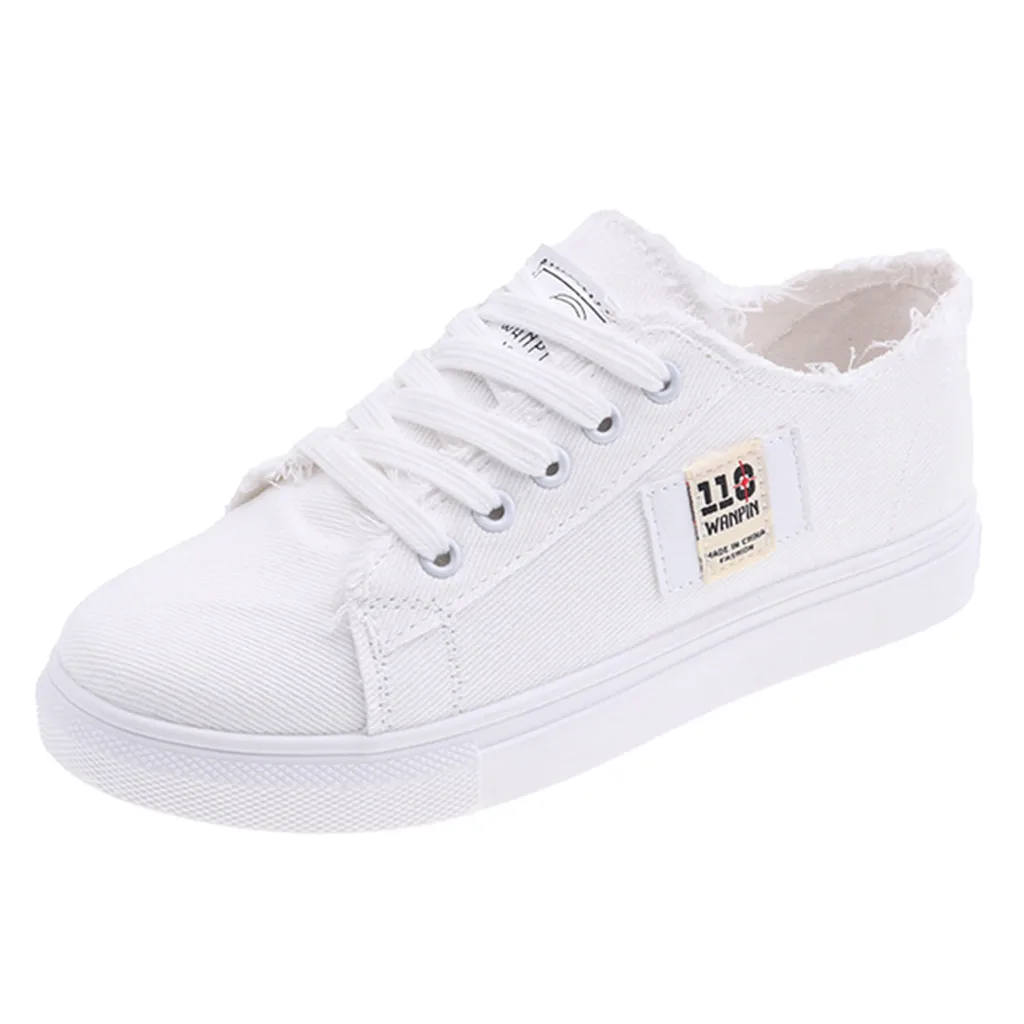 Женская парусиновая обувь, кроссовки,, одноцветная обувь суперзвезды на шнуровке для девушек, нескользящая обувь, размер 35-39, Zapatillas mujer# N3 - Цвет: Белый