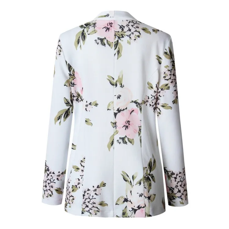Ladies Retro Floral Zipper Up Bomber Jacket Women Casual Coat Outerwear Clothes Female White Blazer Jacket