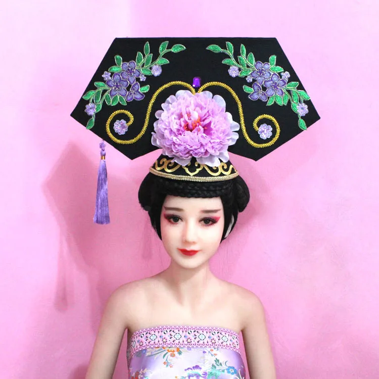 Qing Dynasty Princess Purple Peony Hair Tiara Palace Maid Qi Tou Hair Accessory Modern Show Stage Performance Hair Jewelry the romanov dynasty costumes collouring book