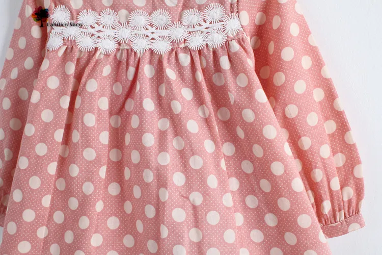 Новая детская одежда Демисезонный девушки прекрасный свежий с принтом в горошек цветочные кружева с длинными рукавами и круглым вырезом из хлопка детские Блузы