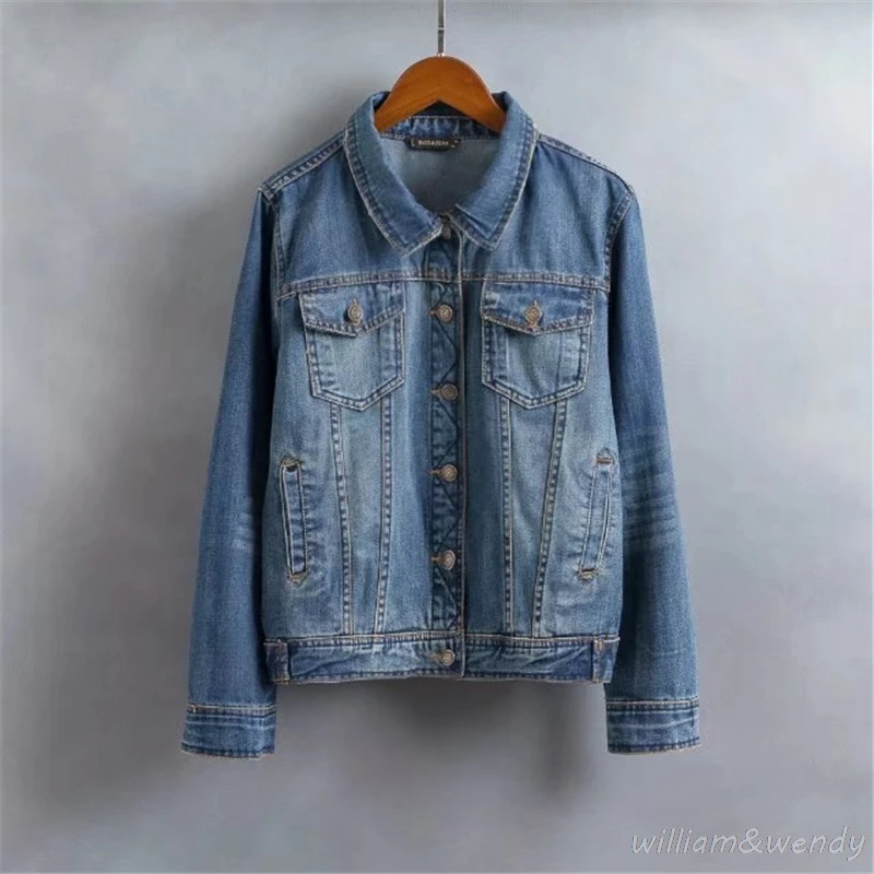 font b Women b font Autumn Fashion Basic Hole Single Breasted Blue Denim Overcoat Turn
