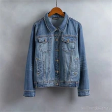 Women Autumn Fashion Basic Hole Single Breasted Blue Denim Overcoat Turn-down Collar Jacket Frayed Washed Cardigan Warm Clothing