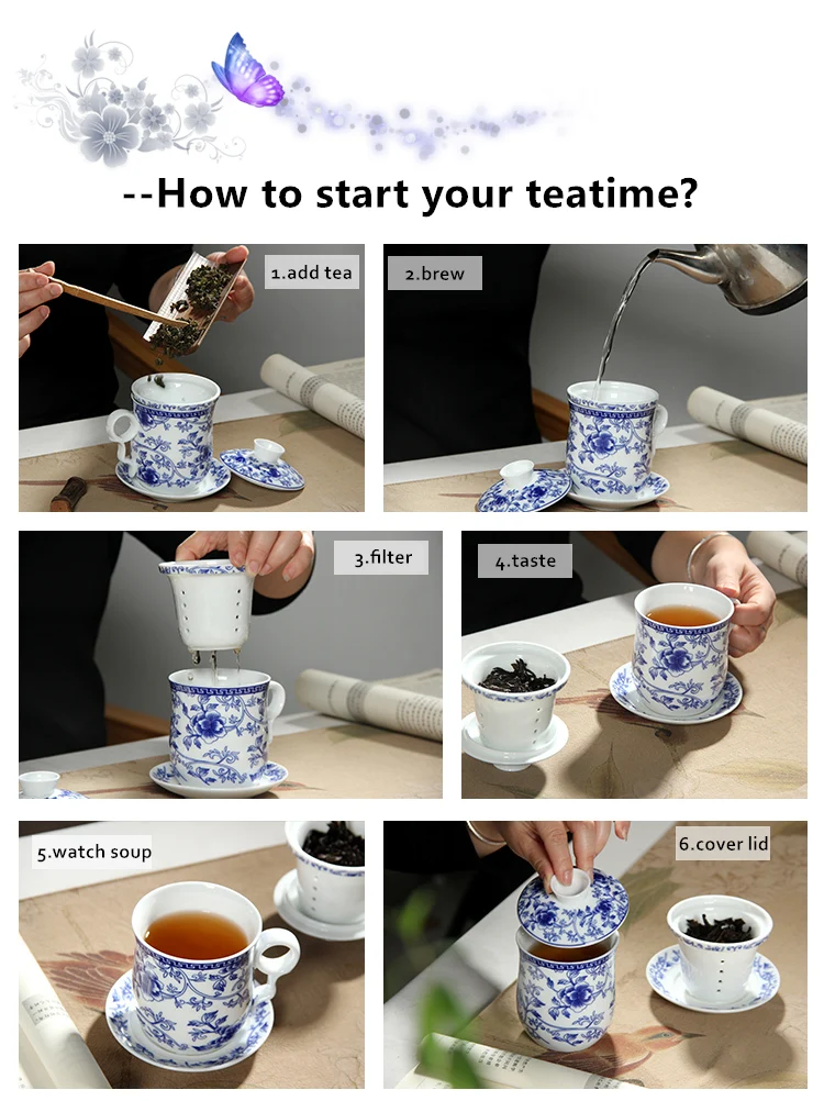 Ретро Китайский синий белый фарфоровый чайный набор с блюдцем крышкой для заварки 260 мл керамическая чайная чашка с чайным фильтром