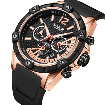 

MEGIR Top Brand Men's Sports Chronograph Quartz Wrist Watches Army Silicone Waterproof Stopwatch Relojios Masculinos Man Clock
