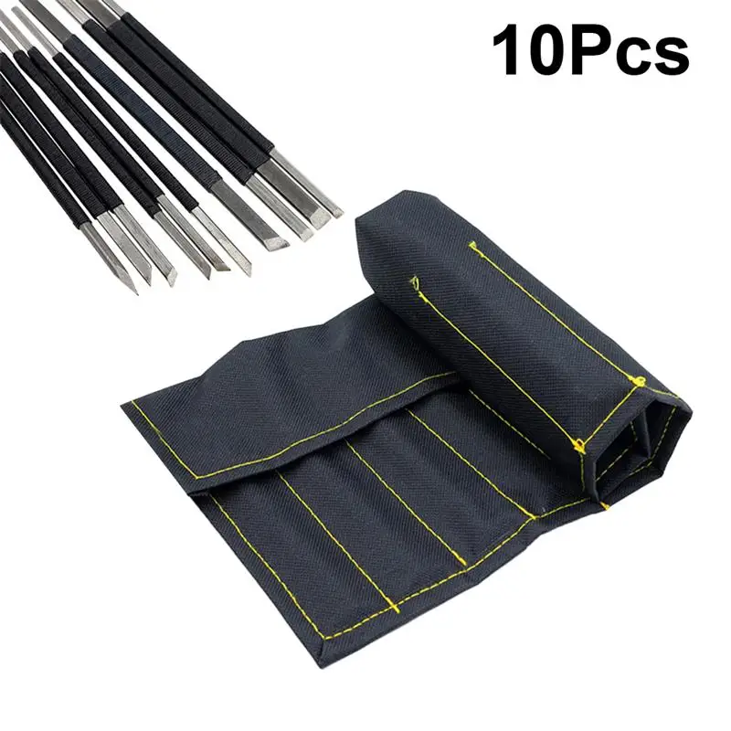 

WINOMO 10pcs/Set High Carbon Steel Stone Carving Knife Black Line Set With Bag For Enthusiast Stone Carving Beginners