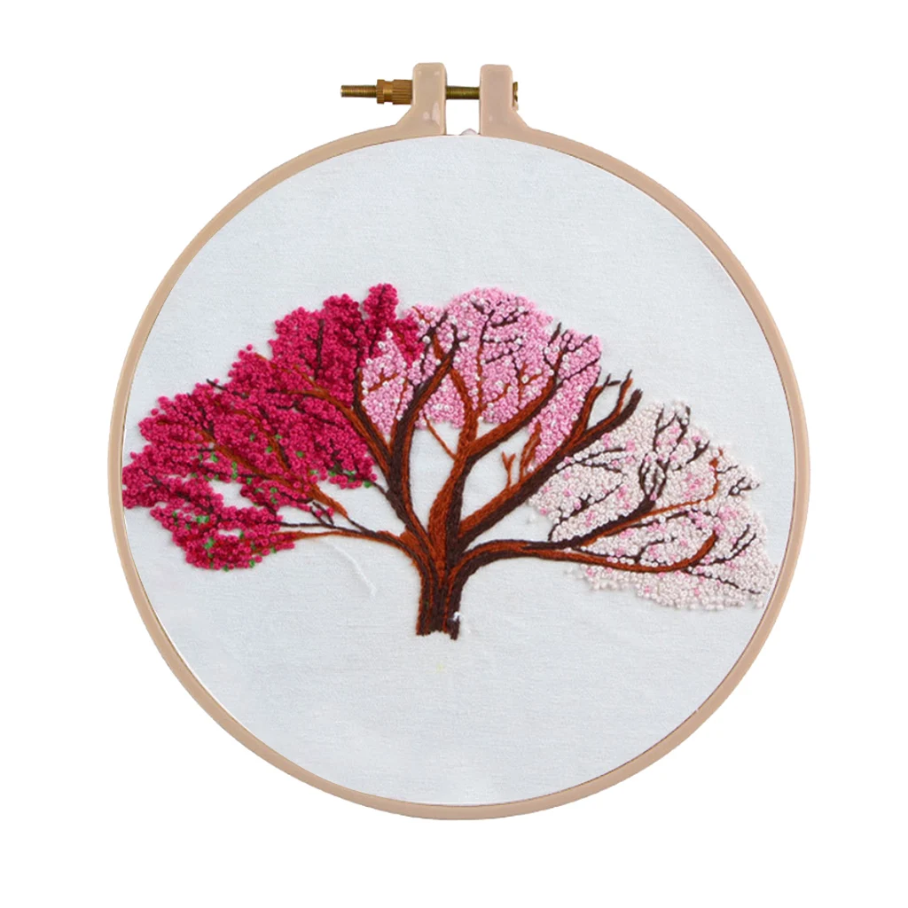 DIY Ribbon Tree Pattern Embroidery Cross Stitch Set Needlework Kits Sewing Decor
