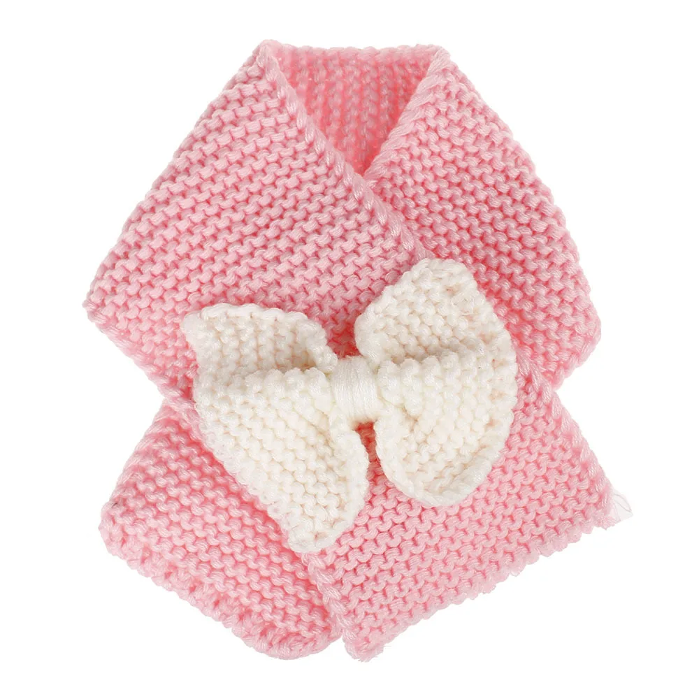 Милый детский вязаный шерстяной шарф с бантом для девочек, теплый шарф с воротником, комплект с шарфом