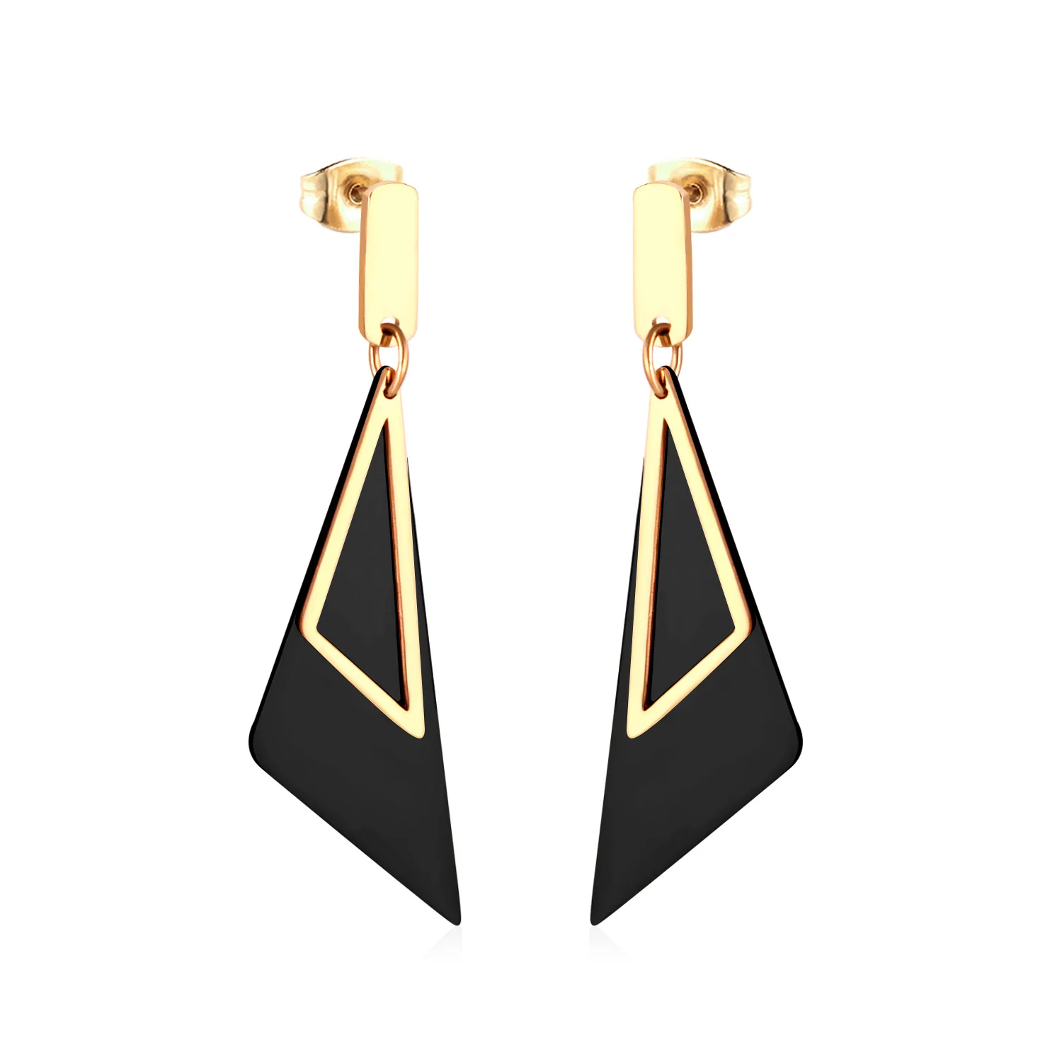 

LUXUKISSKIDS Korean Traingle Drop&Dangle Earring 316L Stainless Steel Gold Earrings Set For Women/Girl Statement Jewelry