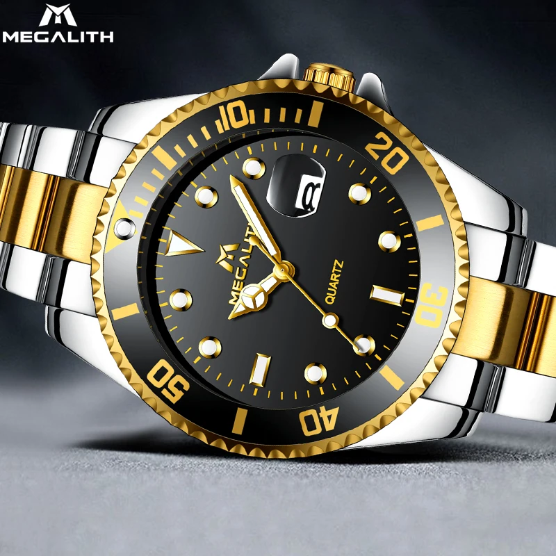 

MEGALITH 2019 Luxury Gold Watch Men Quartz Watches Stainless Steel Silver Wristwatch Waterproof Watch Clock Relogio Masculino