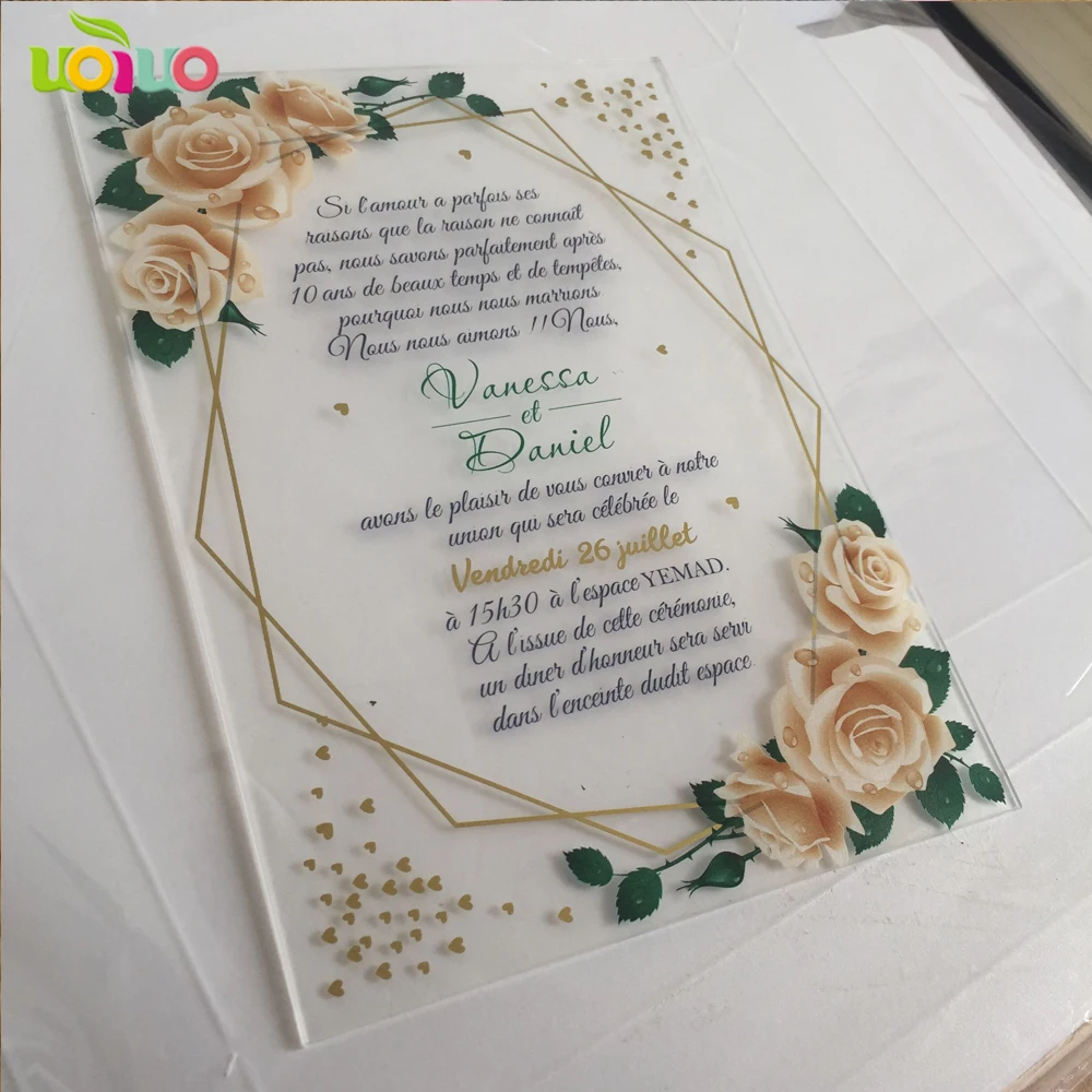 Заказной 5X7 дюймов цветок печать текст/дизайн прозрачный акриловый свадебные пригласительные открытки из оргстекла прозрачные акриловые приглашения
