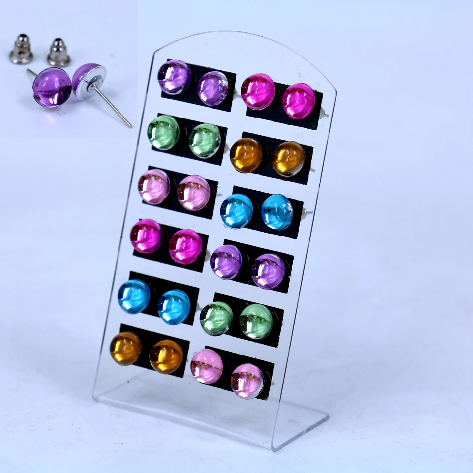 

Factory Hot Selling Korea Design Cheap Resin Acrylic Iron Stick Stud Earring 12pairs/Card