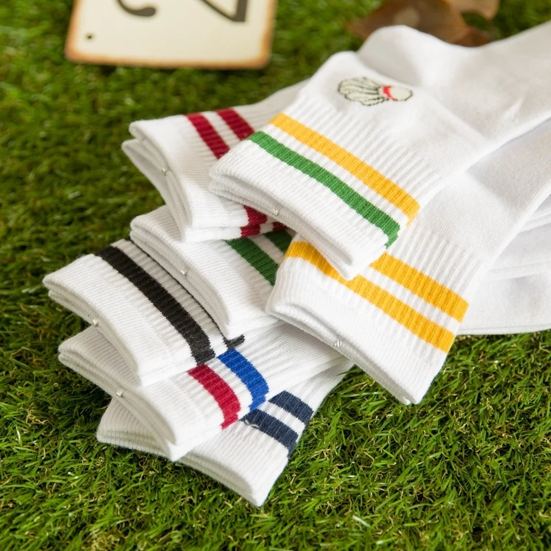 

Lot of 5 Pairs Ball Pattern Striped Cotton Men / Women Casual Crew Socks Five Color Set