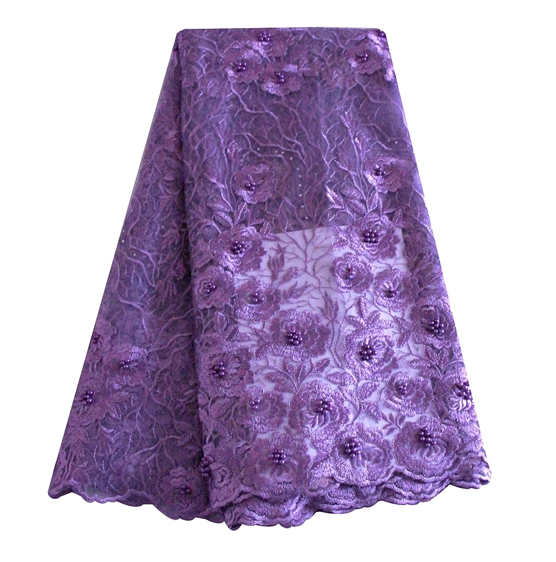 

2019 Beautiful Lilac Mesh Material African Bridal Beaded Lace Fabric High Quality Black Green Nigerian French Tulle Lace
