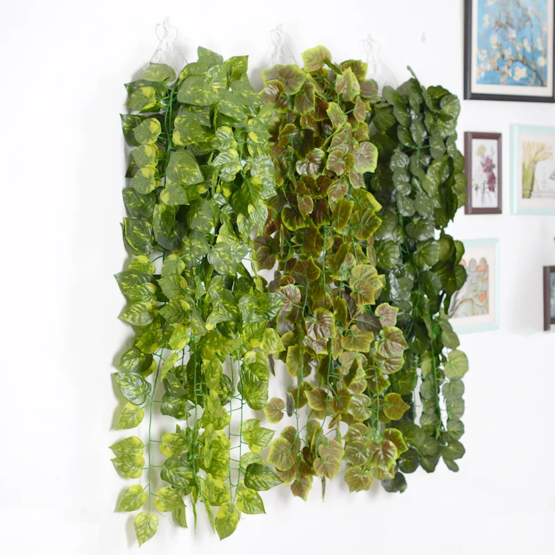 

1pic 100CM Hanging Vine Rattan Strip artificial silk leaf Home party wedding garden decorative Grape leaf Epipremnum Aureum
