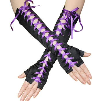 

1 Pair Exotic Lace Up Gloves Ribbon Gloves Comfortable Tied up Elbow Length Gloves Mesh Fishnet Fingerless Harness Gloves