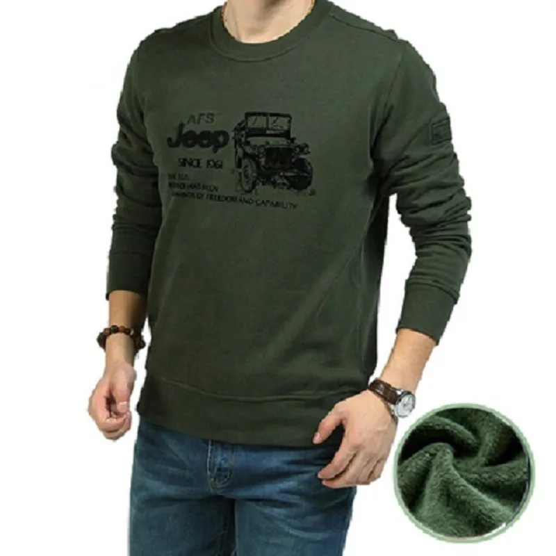 AFS JEEP, брендовая мужская футболка, осенняя, повседневная, флисовая, теплая, с длинным рукавом, с круглым вырезом, Мужская футболка, camisetas hombre, футболка homme - Цвет: Зеленый