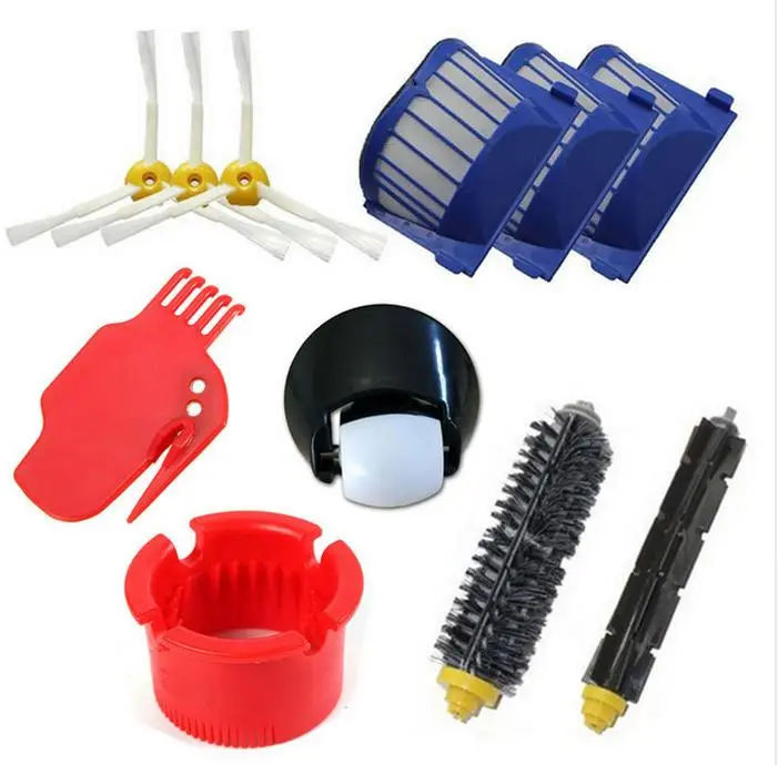

AeroVac Filter + side brush + steering wheel +clean tool kit for iRobot Roomba 600 Series 595 620 630 650 660 replacement