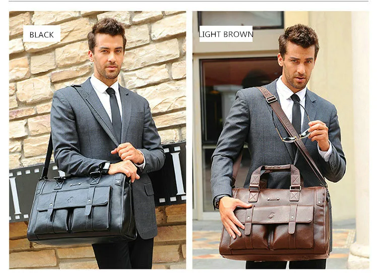 2019 Men Leather Black Briefcase Business Handbag Messenger Bags Male Vintage Shoulder Bag Men's Large Laptop Travel Bags Hot