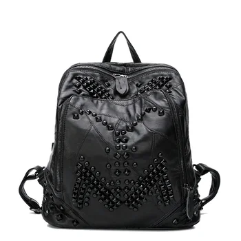 

713 Wholesale 2017 European and American Women backpack fashion sheepskin leather Rivets Backpack