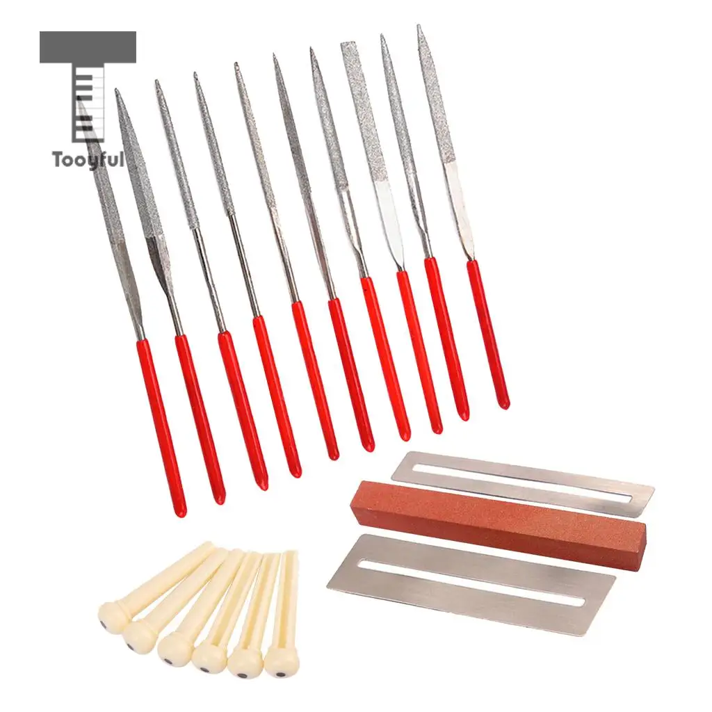 Tooyful 19Pcs Guitar Instrument Repair Tool Kit Grinding Stone Frets Nut File  Bridge Pins Set  