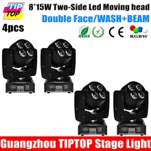 Freeshipping TP-L6W2 4 Упак. 120 Вт Двойное Лицо Привело Движущихся Головного Света 8 ШТ. 15 Вт высокой мощности RGBW Луч Мыть Эффект 16/22 каналы
