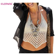 Вязаный крючком Холтер Топ акриловые бикини короткий топ грудь обертывание пляжная одежда