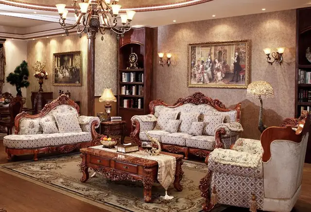 French Style Fabric Sofa Sets Living Room Furniture Antique French Style Fabric Sofa Sets Living Room Furniture Antique Wooden From Foshan Market