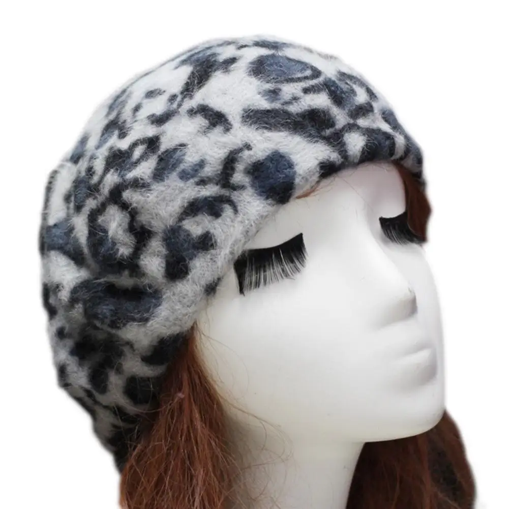 

Beret Rabbit Fur Hot Winter Soft Leopard Print Temperament Warm Autumn Winter Free Size Cute Sexy Vintage Leopard Printed Beret