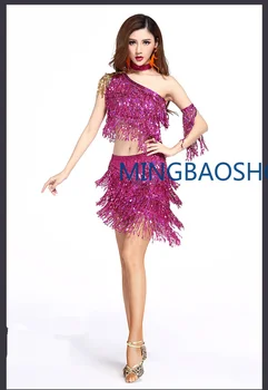 

Performance Clothing Latin Dance Skirt Costumes Suit 2020 Summer Sequined Silk Female Adult Veil
