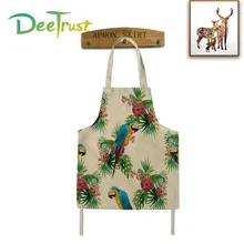 Cartoon Cotton Linen Parrot Pattern Waist Apron Woman Home Cooking Avental Cocina Dining Room BBQ Restaurant Accessories Cuisine