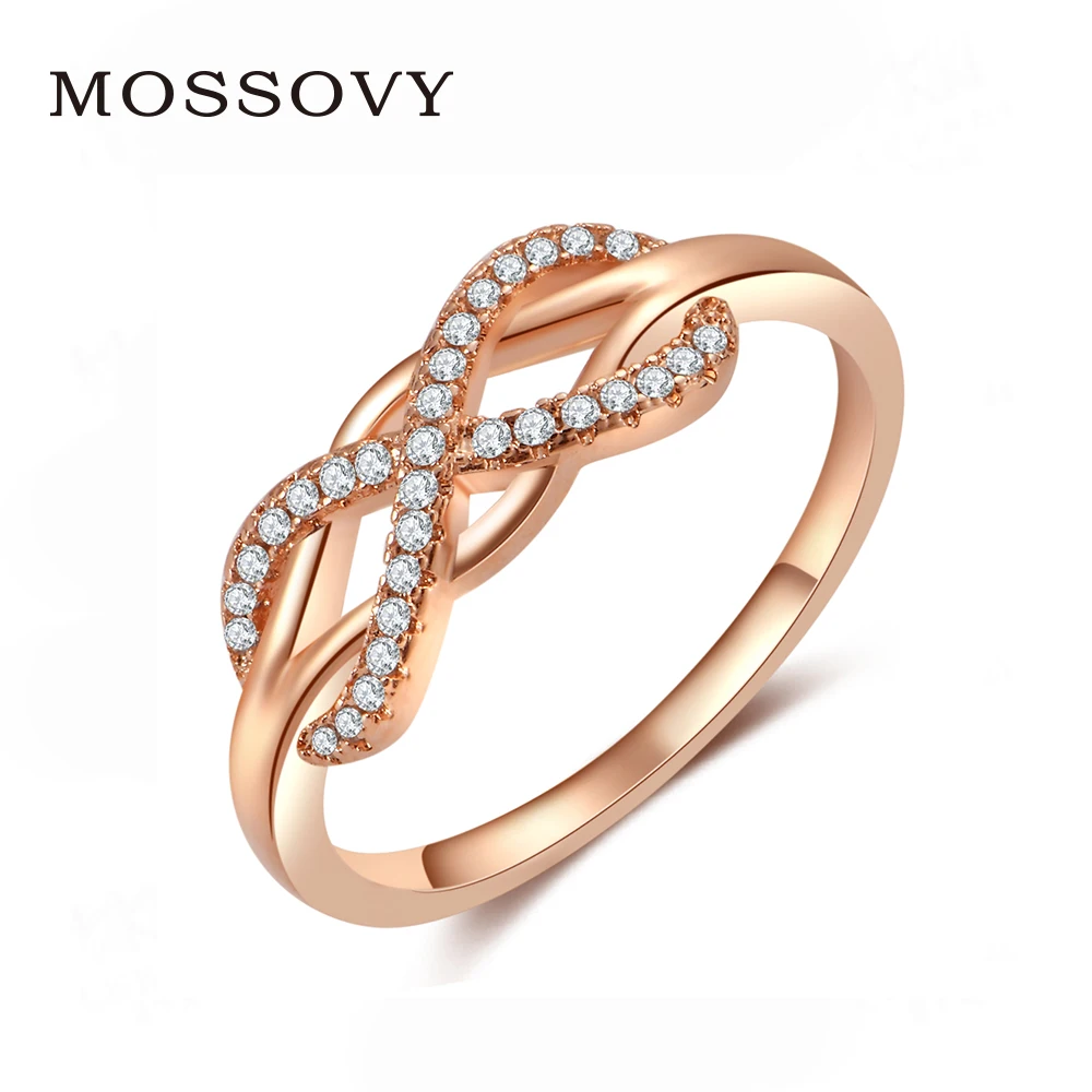 

Mossovy Crystal Women's Ring Rose Gold Silver Ring Engagement Wedding Rings for Women Female Fashion Wedding Band Anillos Mujer