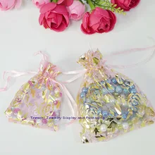 Ювелирные изделия сумки и упаковка кружева подарок из органзы мешочек для украшений нарисованная нить розовая Свадебная конфетная сумка 100 шт партия 10*10 см