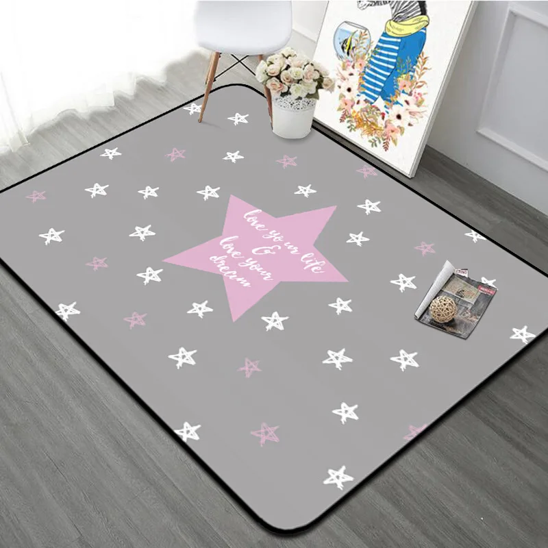 

Nordic Red Yellow Blue Star Printed Carpet Rugs Anti-Slip Bath Floor Mat Children Playing Indoor Living Room Bedroom Soft Rug