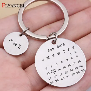 

Personalized Calendar Keychain,Custom Initials Name Key Chain Calendar,Date Highlighted with Heart,Family Friends Couples Gifts