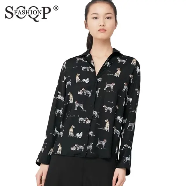Manga De Para Perros Flojo Scqp Mujer Larga Impreso Negro Moda Bwp7x