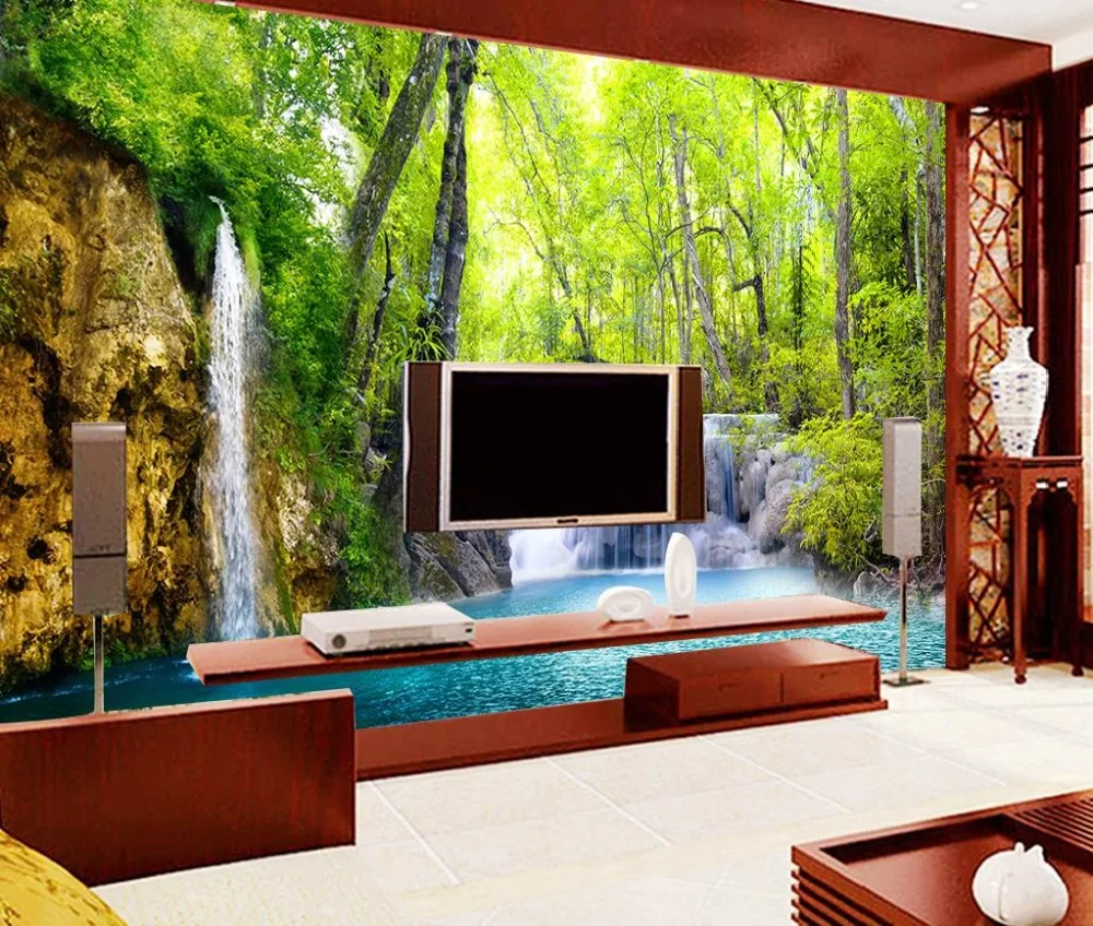 Custom Modern Wallpaper 3D Stereoscopic waterfall scenery Wall Murals
