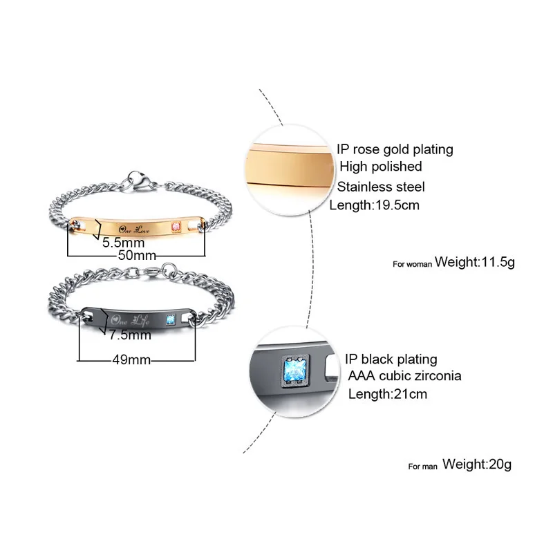 Vnox Romantic Couples Bracelets for Him and Her Stainless Steel One Life One Lovers Bracelet Best Anniversary Gifts