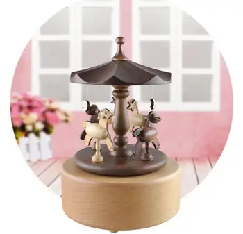 

Creative walnut crafts carousel music box for valentine's day Christmas gifts sky city audio box wooden craft statues Home