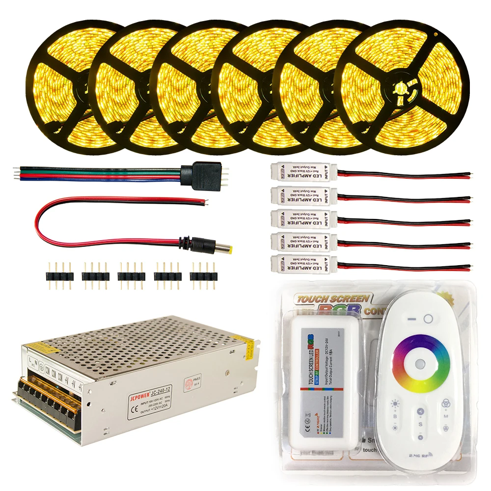 

LED Strip set DC12V RGB 5050 Waterproof Led Light + Controller + Power supply + Amplifier Kit Christmas led Ribbon 30M 20M 10M