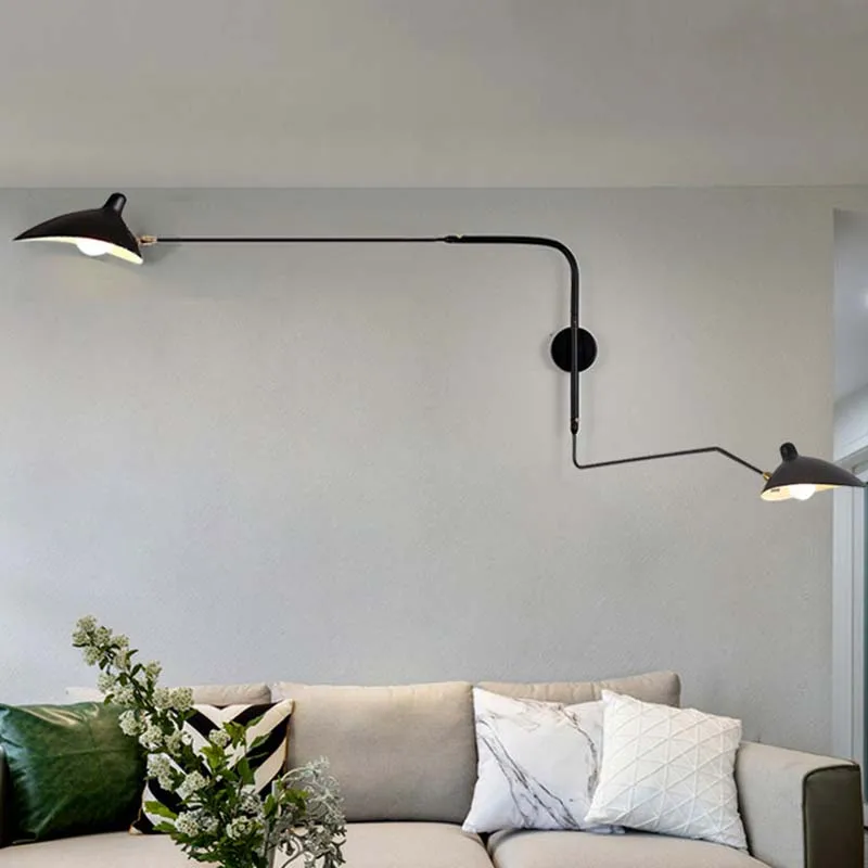 Negro Blanco Retro Loft Industrial lámparas de pared Vintage diseñador francés Rotating aplique pared para decoración del hogar - 1