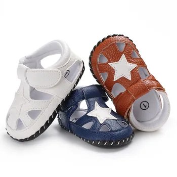 

2019 Newborn Baby Shoes Boys Star Geometric Soft Leather Toddler Cute Shoes First Walkers Shoes Fashion Casual Summer New D35