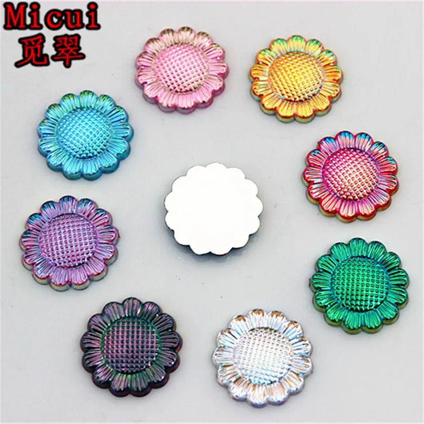 

100pcs 16mm Sunflower flower AB Color Acrylic rhinestones Flat Back Beads Gun on Stones For Clothing Craft DIY Decoration ZZ632