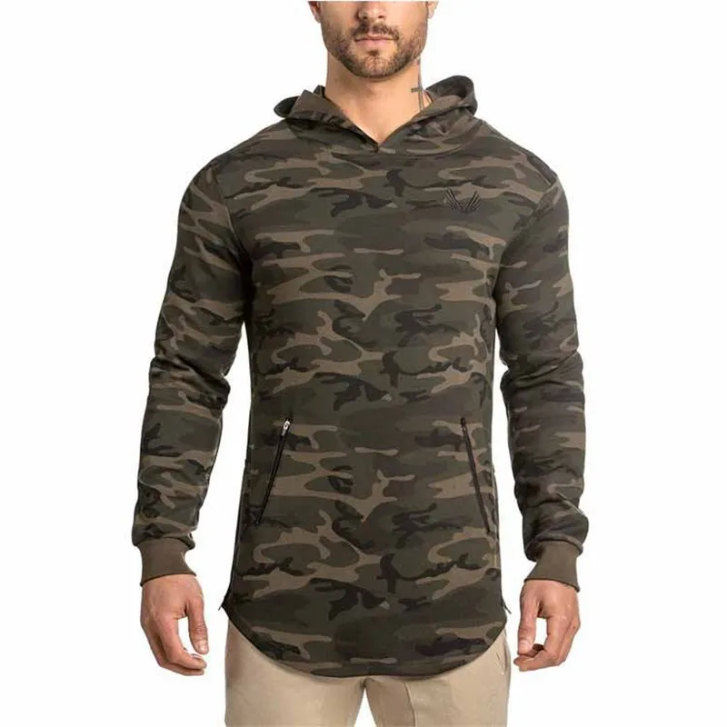 

2019 Men Camouflage Sport Running Training Exercise Hoodies Bodybuilding Side Zipper Jacket Sweatshirts Gym Fitness Clothes