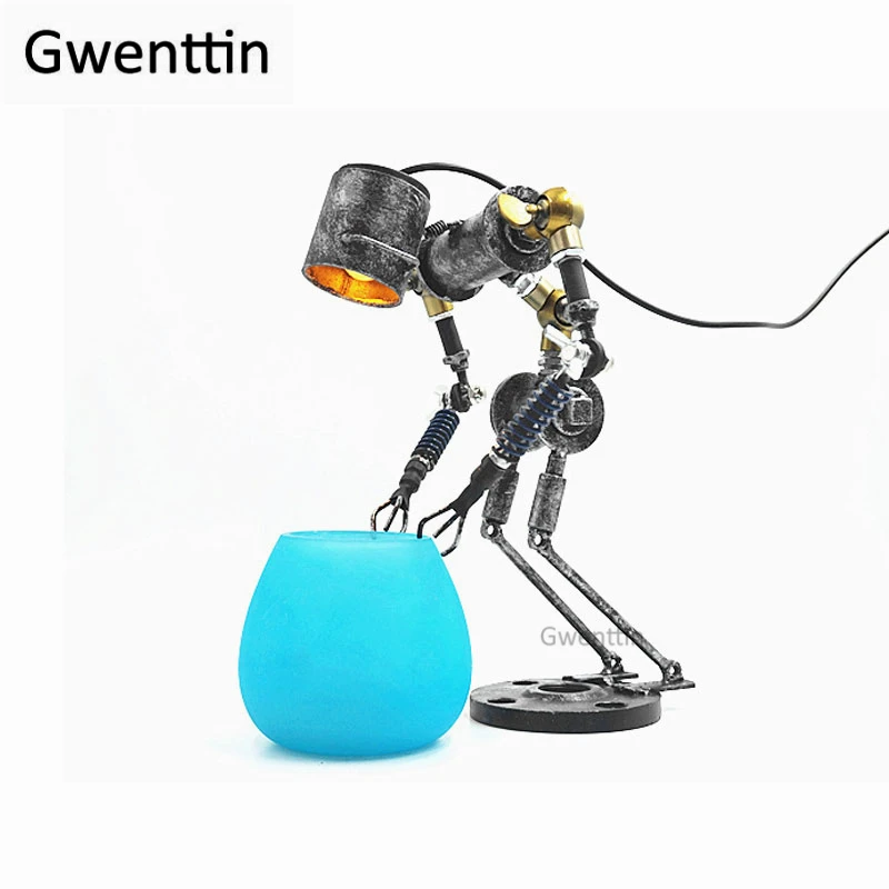 

Vintage Pipe Robot DIY Table Lamps Retro Iron Led Loft Industrial Stand Desk Light Fixtures for Bedroom Bedside Lamp Home Decor